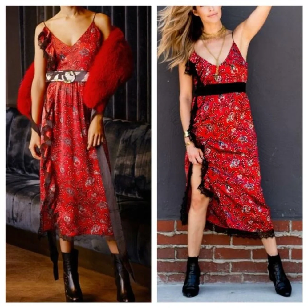 NWT Cinq à Sept Silk Petra Midi Slip Dress in Vermillion - Picture 10 of 11